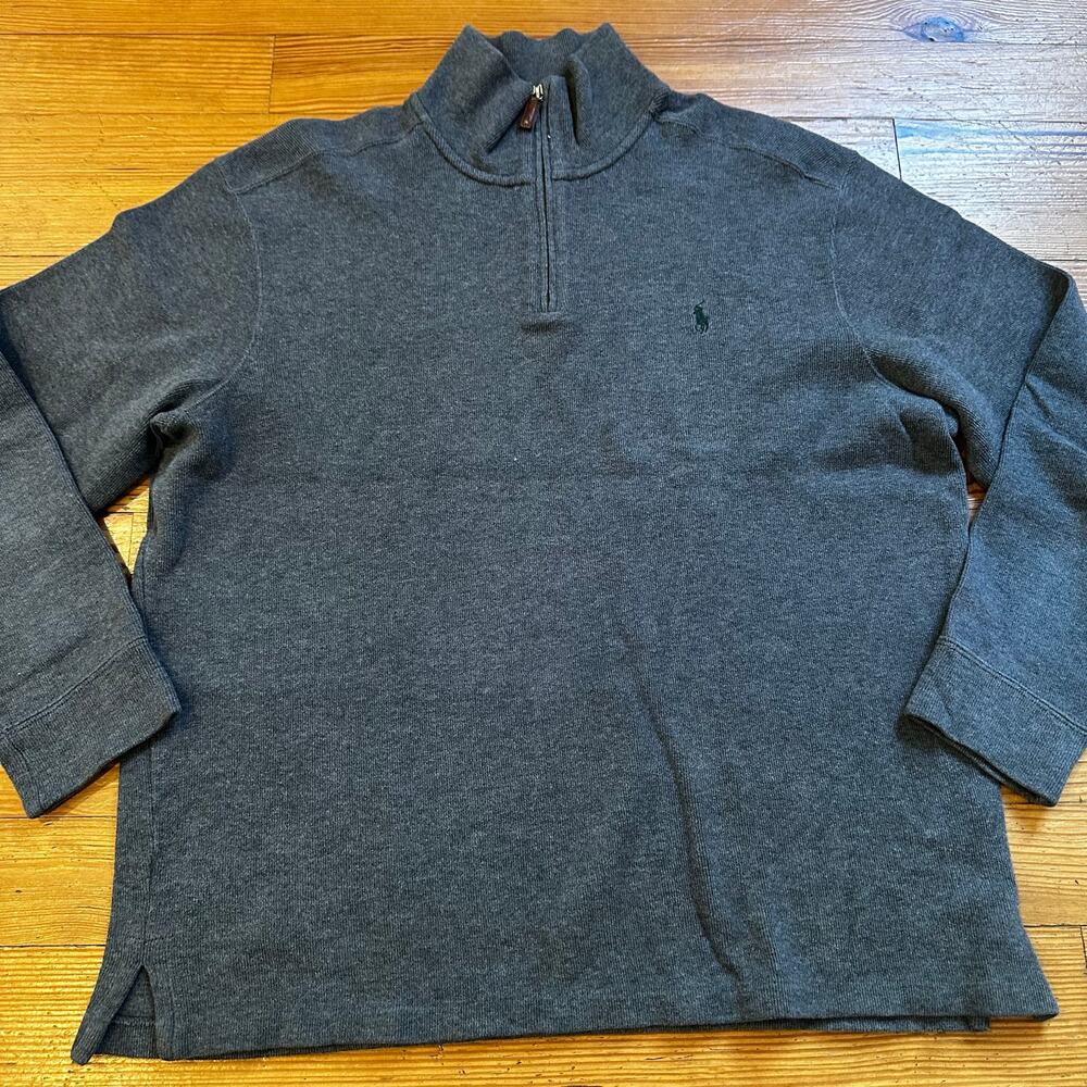 Polo Ralph Lauren Sweater Mens Dark Gray Quarter Zip Knit Pony SIZE XL
